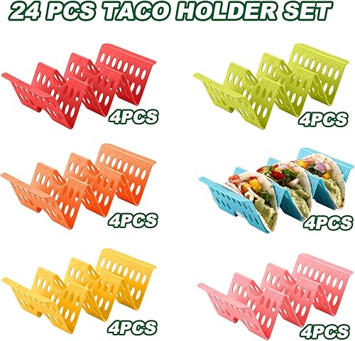 Miniatura 7 de Juego de 24 soportes para tacos, coloridos soportes para tacos de fiesta, juego de 1224, soportes para tacos a granel para 3 tacos o 2, juego de