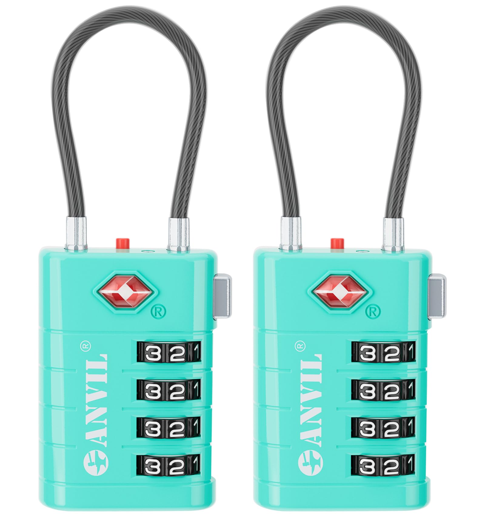ANVIL 4 Digit Luggage Locks, TSA Locks for Luggage, Advanced TSA008 core, Alert Indicator for Your Travel Lock, Suitcase Lock.(2, Cyan)