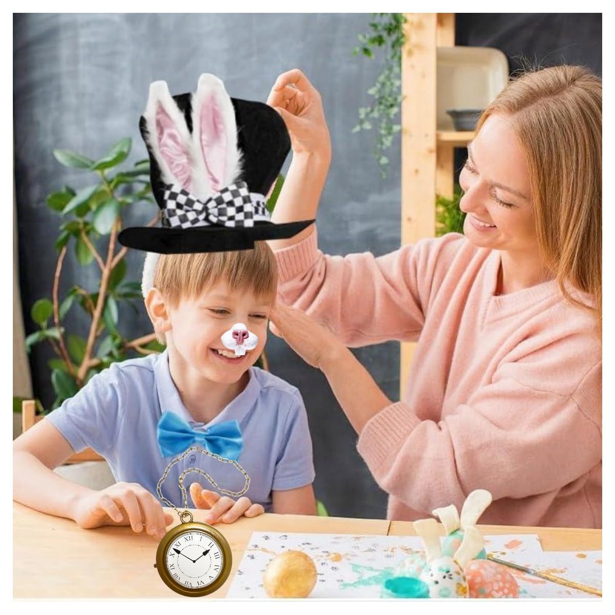 BigTree Men Women Fancy Dress Up Velvet Easter Bonnet Cosplay Wizard Accessory for Carnival Easter Halloween Celebrations Bunny Sets Ears Hat Tail Watch Nose Headwear Dress-Up Accessories Adult - Image 3