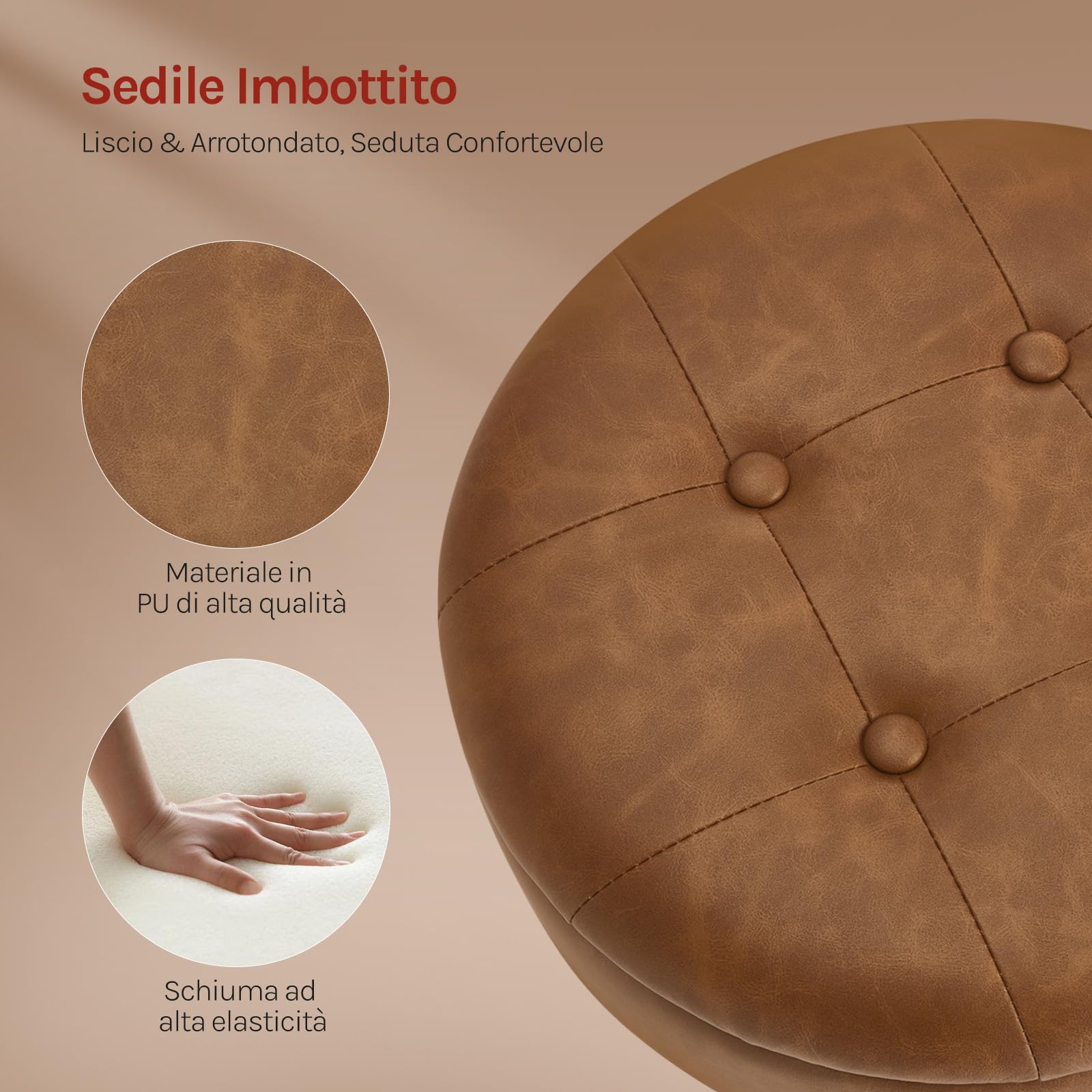 WOLTU Sgabello da Trucco, Sedia con Contenitore, in Velluto, Marrone | Sgabello Altezza Regolabile, 50-66.5cm, Sedia da Bar Rotondo, per Cucina Soggiorno, Toeletta Trucco, Postazione, in Metallo
