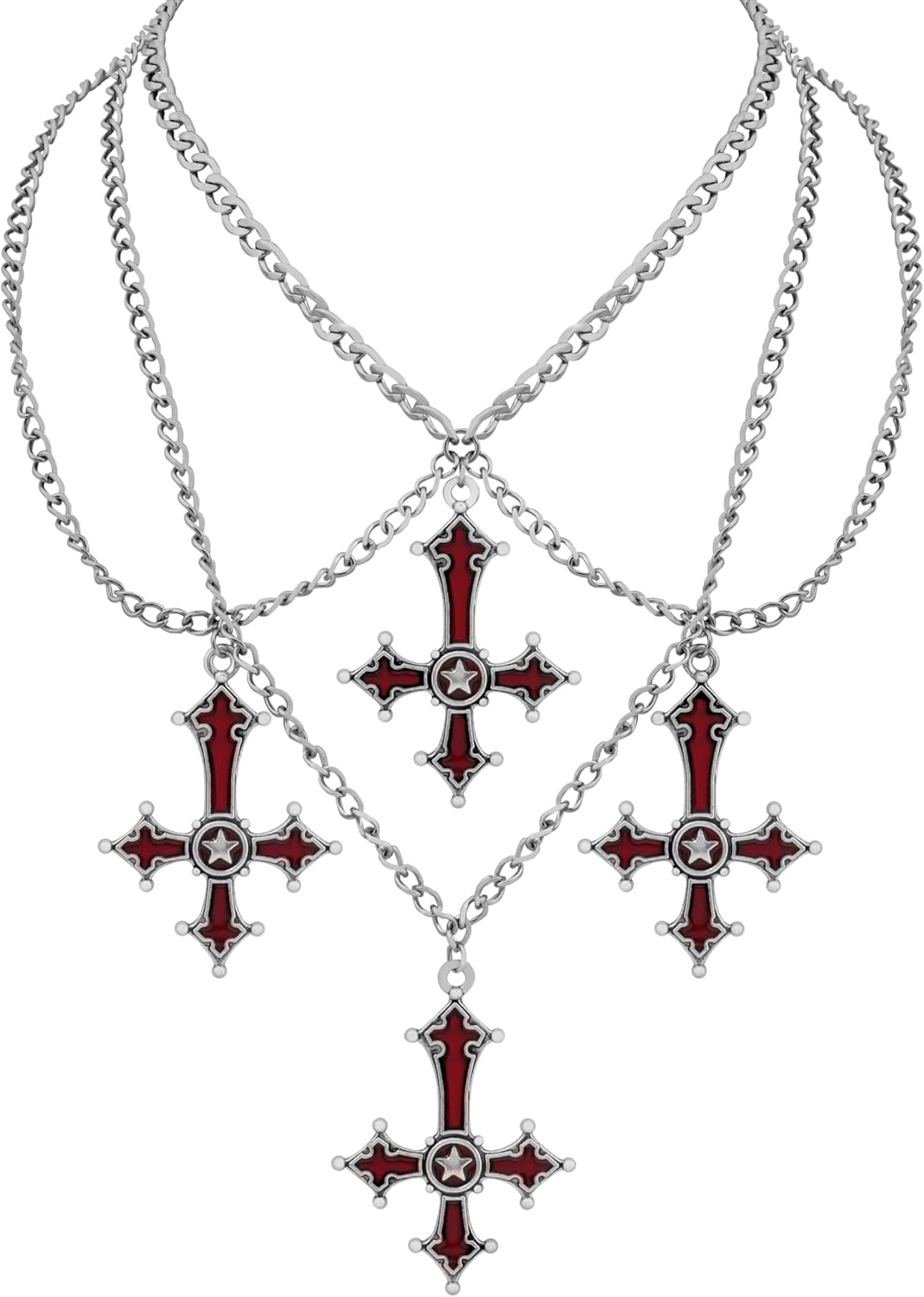 Sacina Gothic Red Goth Cross Necklace, Gothic Goth Emo Necklace, Grunge Costume Jewelry, Christmas Jewelry Gift for Women
