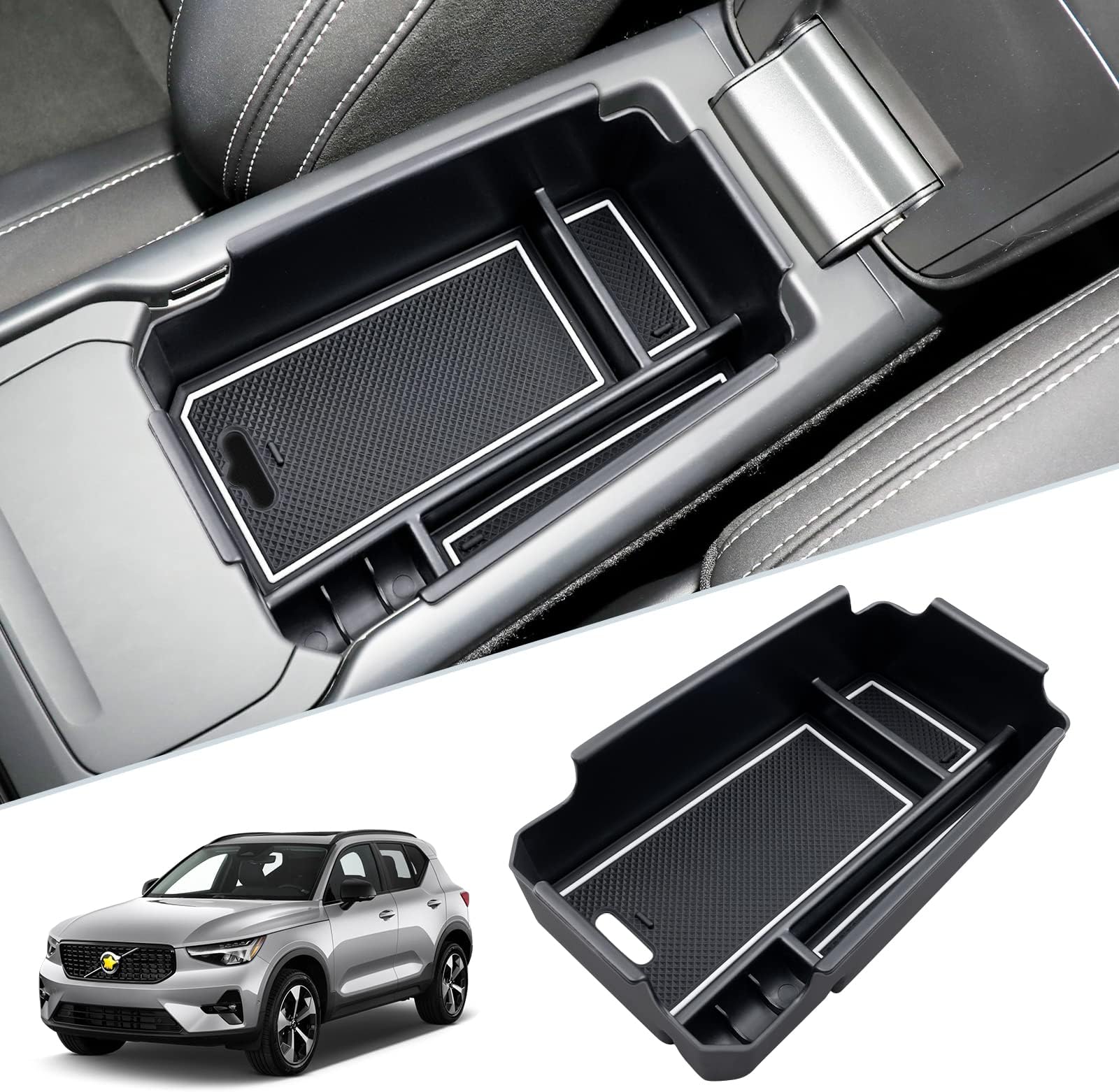 SKTU for 2018-2025 Volvo XC40 Center Console Organizer for 2023 2024 2025 Volvo XC40 Accessories Console Tray 2024 2025 XC40 Insert ABS Black Materials Tray XC40 Glove Secondary Storage Box (White)