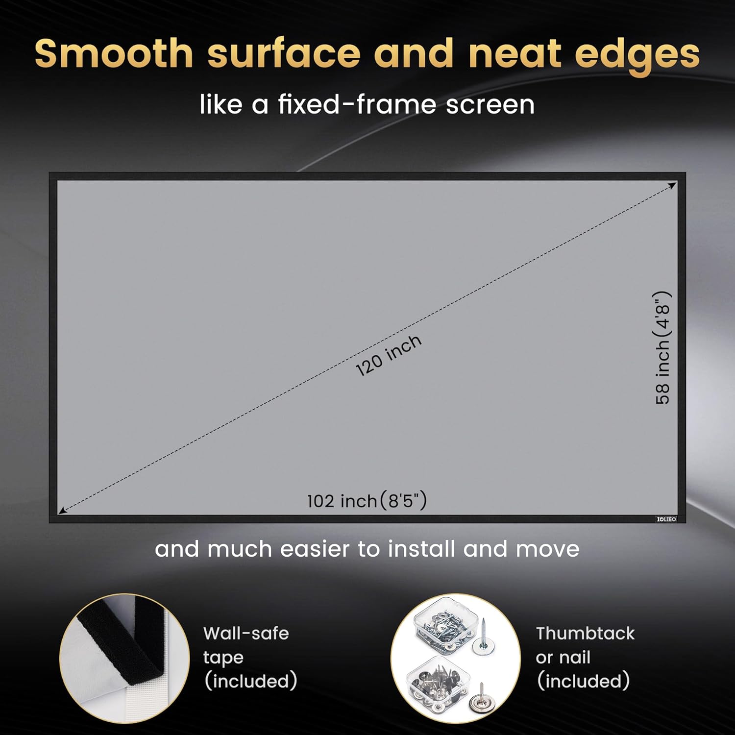 ALR Projector Screen for Standard Throw- Wall Mounted - TGI-120-A High Contrast 70% ALR High Brightness 2.7X Gain - 120 inch 16:9 Gray Screen - by IOLIEO