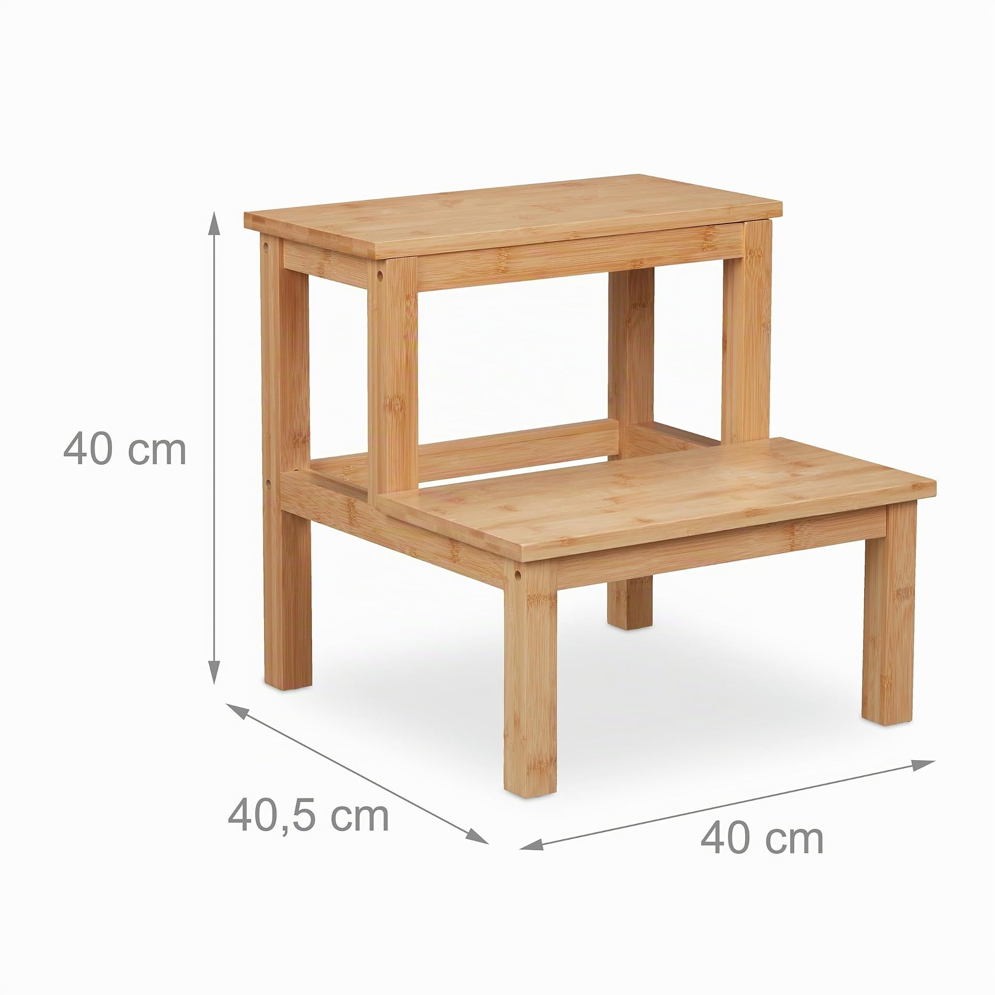 Relaxdays Taburete, 2 Escalones, Bambú, Resiste hasta 100 kg, Niños y Hogar, 40 x 40 x 40,5 cm, Banqueta, Natural