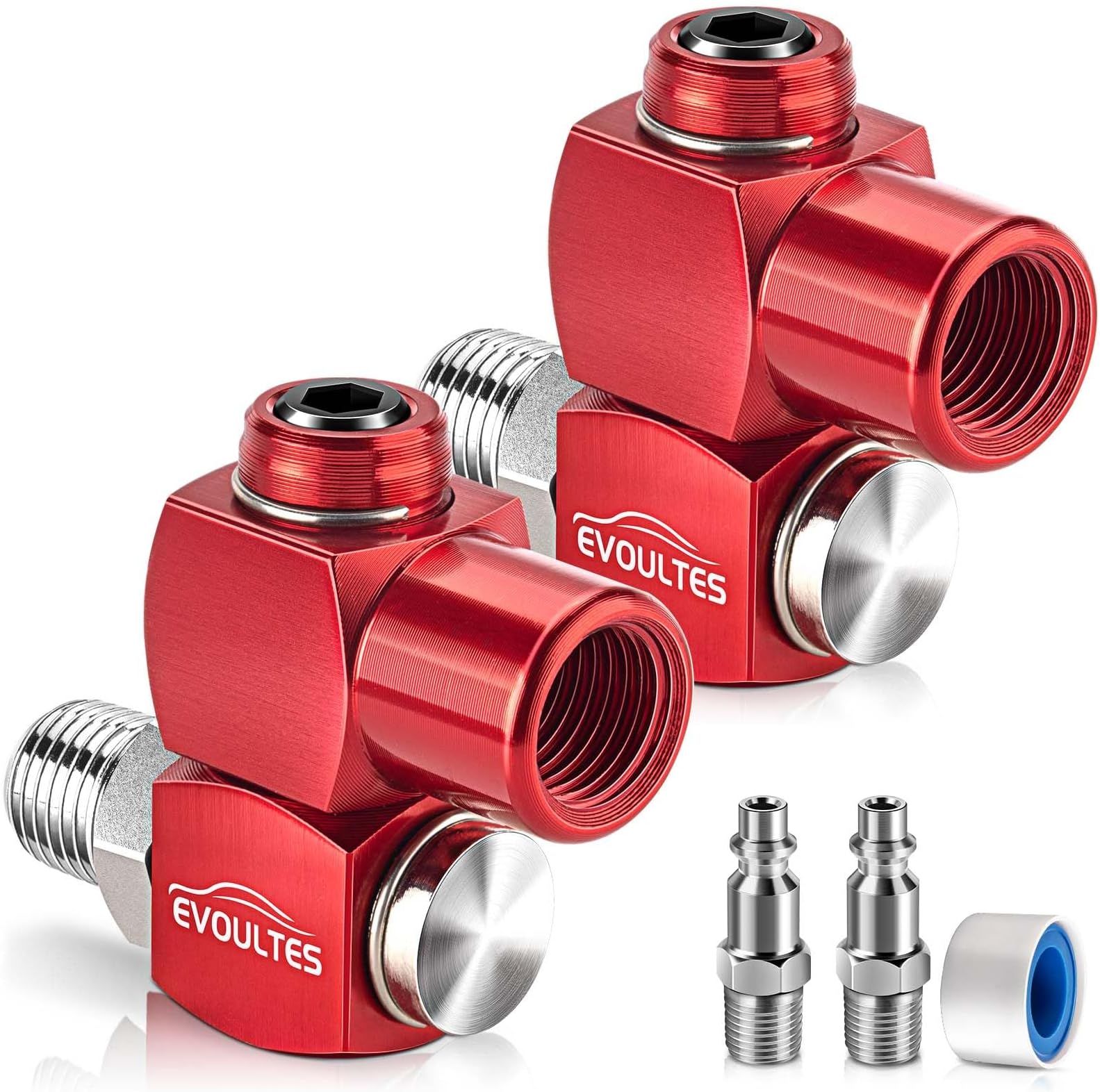EVOULTES 2-Packs 1/4" NPT 360 Degree Swivel Air Hose Fittings, No Leakage Air Hose Connector with 1/4 Inch MNPT Quick Connect, Swivel Air Fittings for Air Hose Air Compressor Attachments