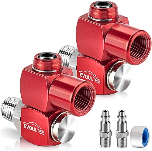 2 Pack 1/4" NPT 360 Degree Swivel Air Hose Fittings with Quick Connect, Red