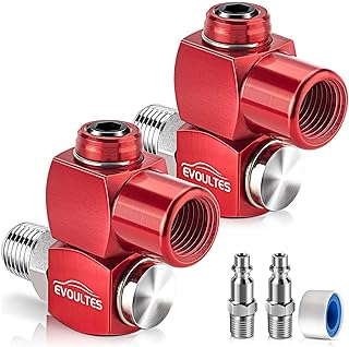 EVOULTES Paquete de 2 accesorios de manguera de aire giratoria de 360 grados NPT de 1/4 pulgadas, conector de manguera de ...