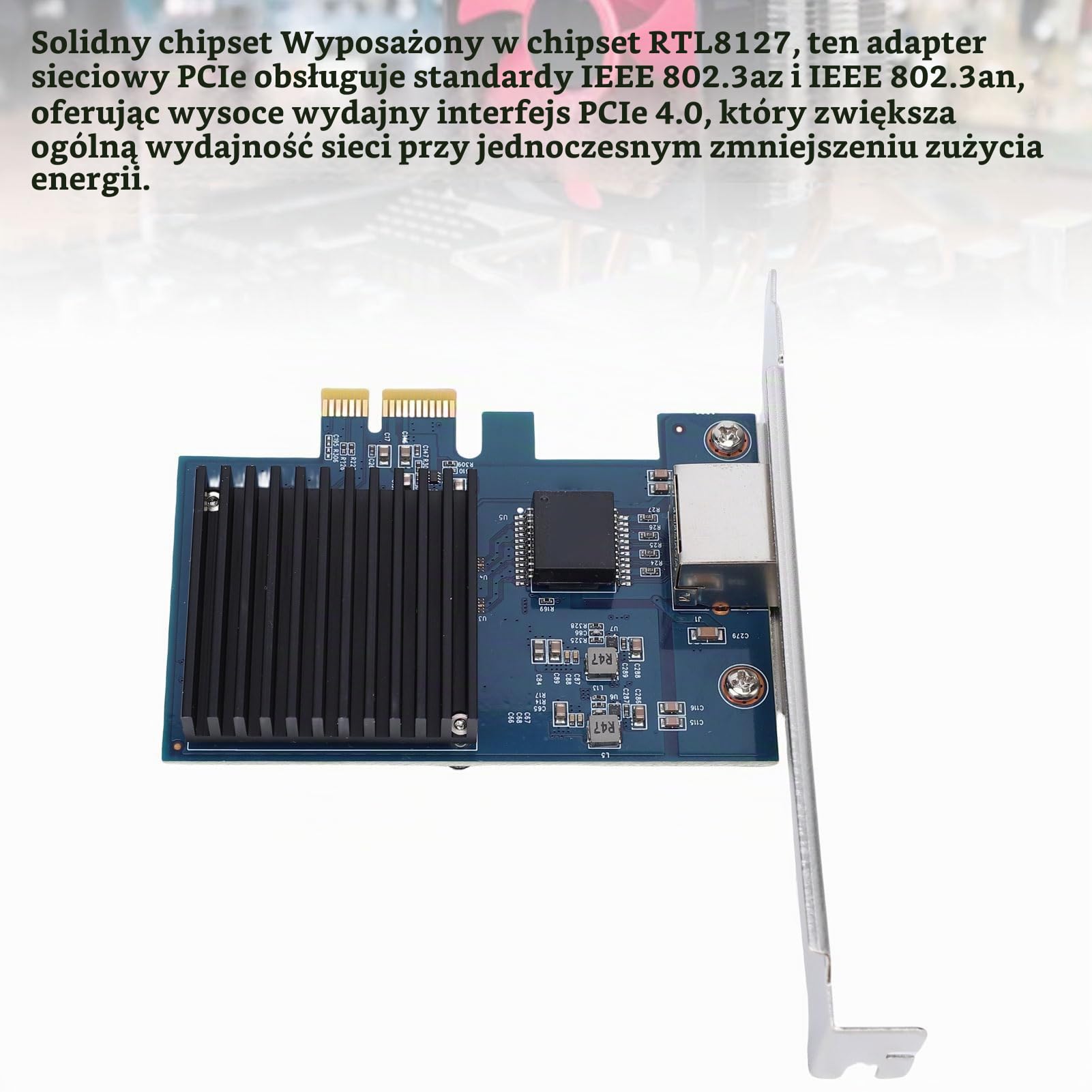 Annadue Karta Sieciowa 10G PCI E, Układ RTL8127 PCIe 4.0 X1 na 10 Gigabit Ethernet, Port 10G/5G/2.5G Multi Gig RJ45, dla Systemu Linux.