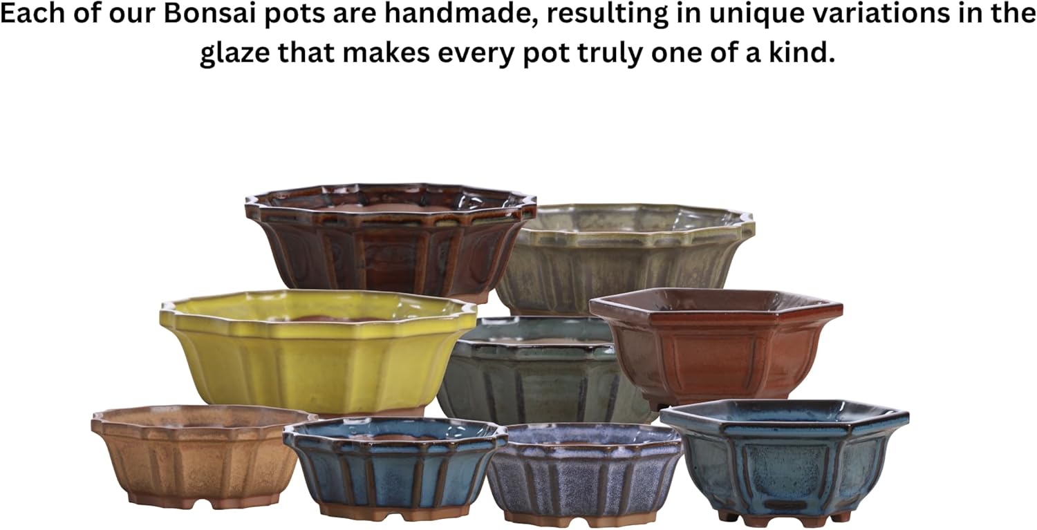 Willow Bonsai Ceramics Flower Design Bonsai Pot 4.5 Inch – Elegant Ceramic Bonsai & Succulent Planter, High‑Fired Frost‑Proof Stoneware with Drainage & Wiring Holes, Handmade in USA (Avocado)