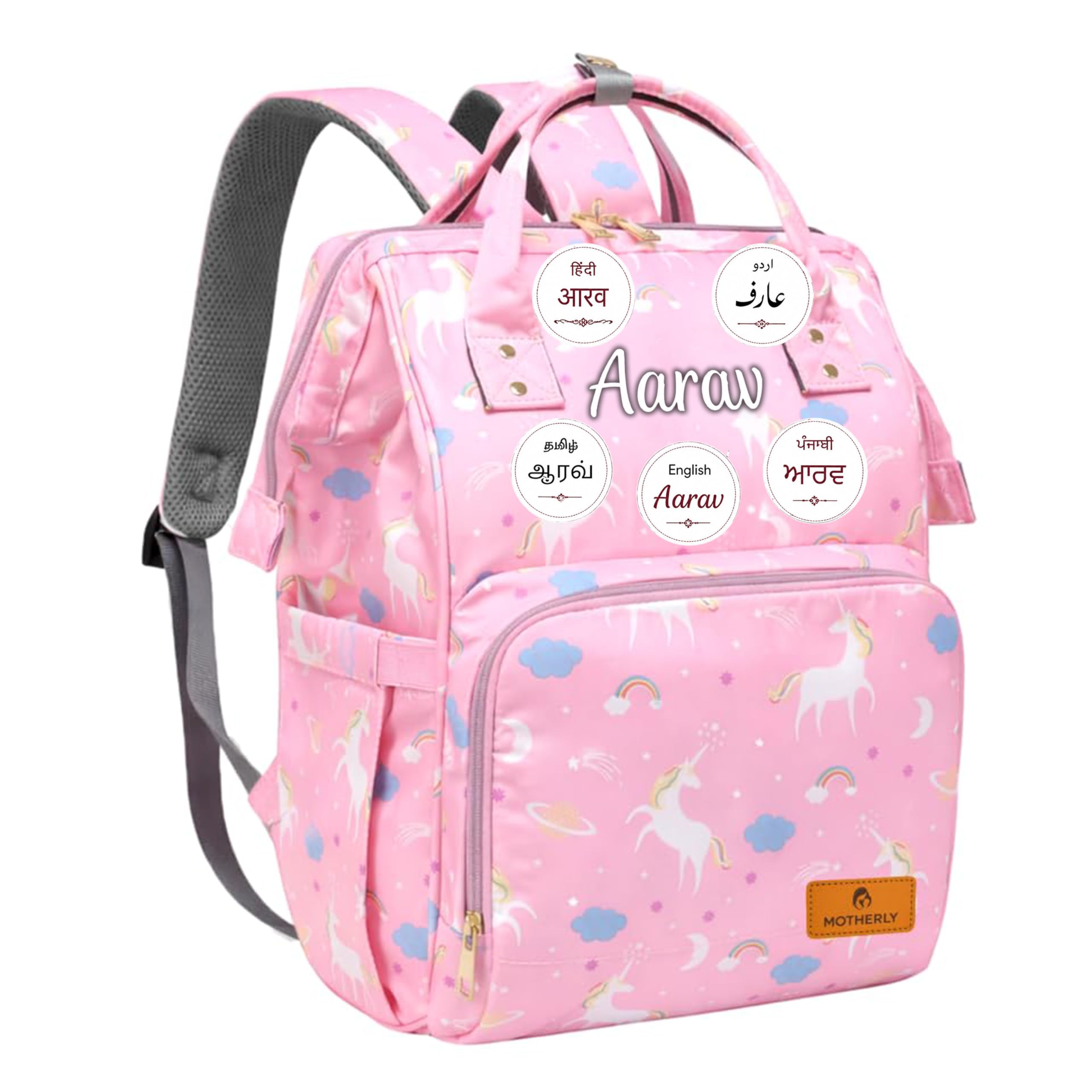 Motherly Elegant Customised Diaper Bag for Mothers for Travel, Maternity Bag for Newborn Baby, Mothers Travelling Bag,Water Resistant Baby Bag, Hospital Bag for Moms with Warranty (Unicorn Pink)-image-12