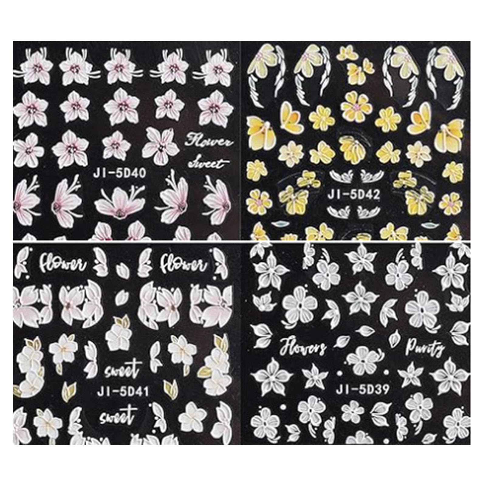 4 Sheets Nails Art Stickers Flowers Nails Sticker Sweet Decals Adhesive Sticker Art Decorations