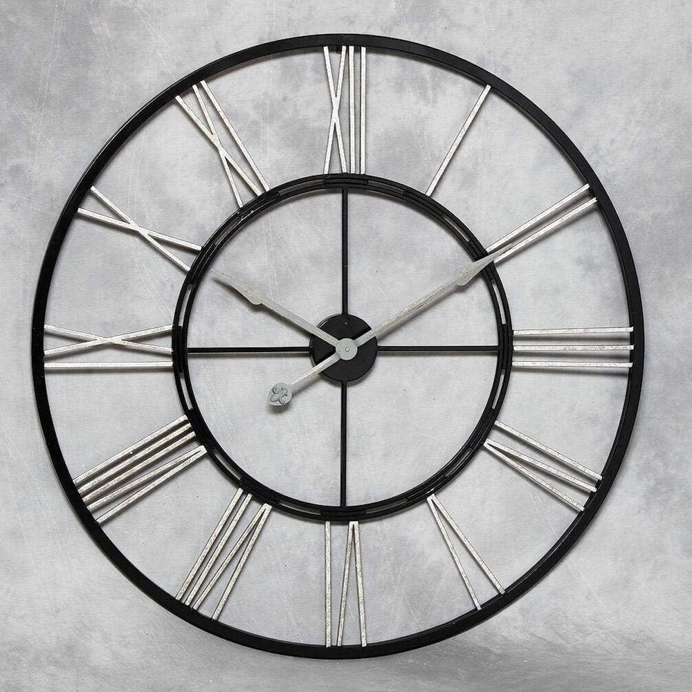 Giant 102cm Black and Silver Iron Metal Skeleton Wall Clock