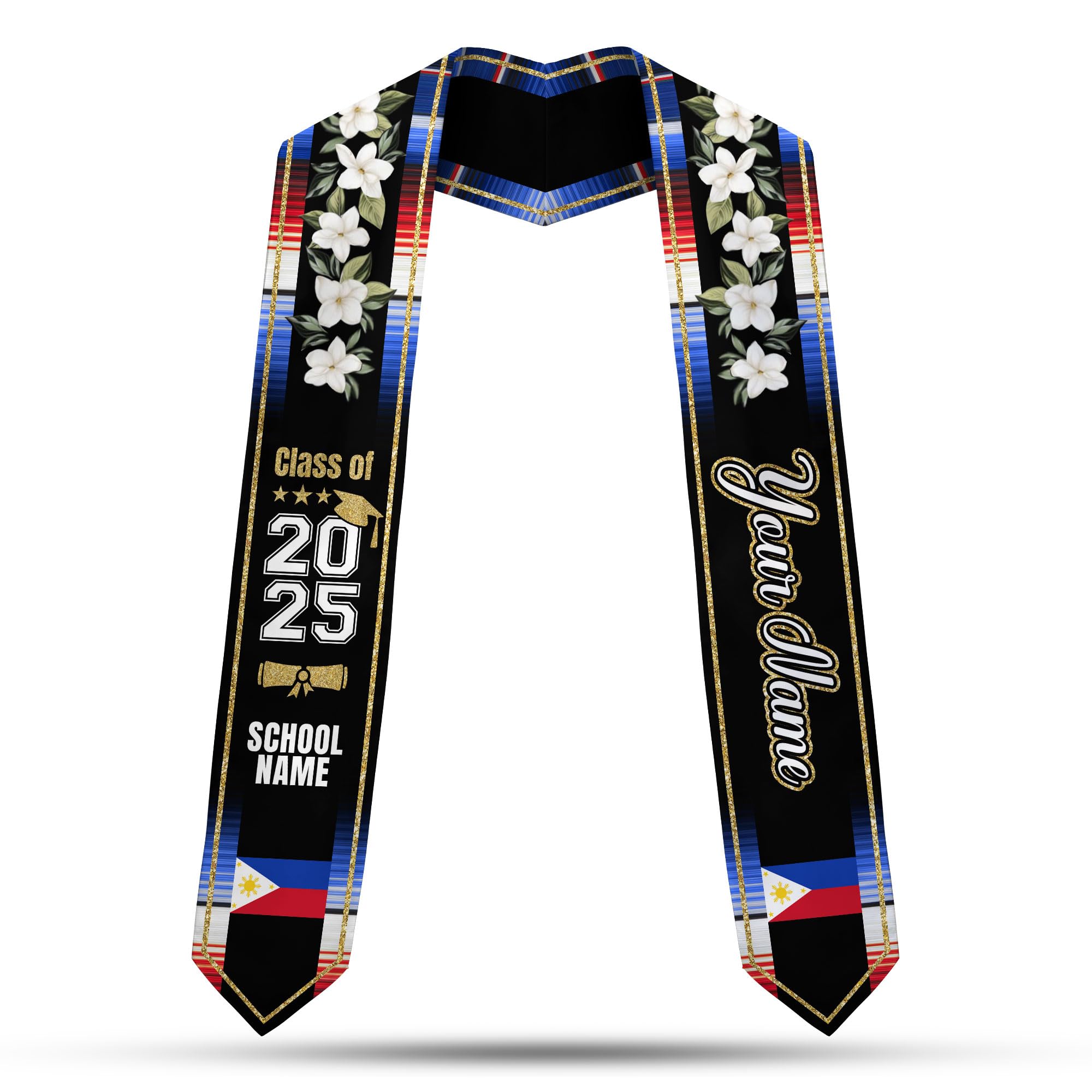 MonkeyVan Philippine Graduation Stole Philippines Graduation Flag Stole Sash Philippine American Flag Graduation Sash Plp2