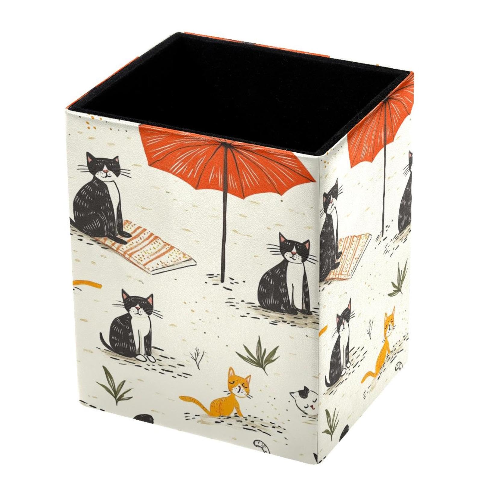 FWJZDSP Standing Pencil Case Cats Vacation Print, Cute Pen Holder Pouch Pencil Bag Makeup Brush Boxes for School Students Office Women Teens