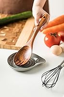 Vista 6 de LAUCHUH Soporte de cuchara de cerámica para la parte superior de la estufa, soporte para cuchara grande, soporte para cuchara para encimera de Gris