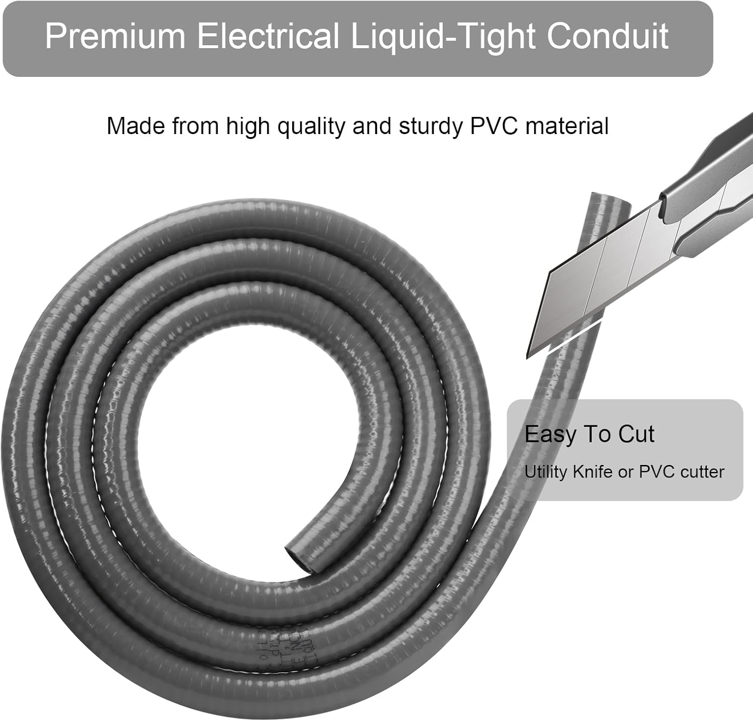 Electrical Conduit Kit 3/4'' 4FT Grey Electrical AC Whip Kit, Liquid-Tight Flexible Electrical Conduit with 90 Degree and Straight Connector Fittings