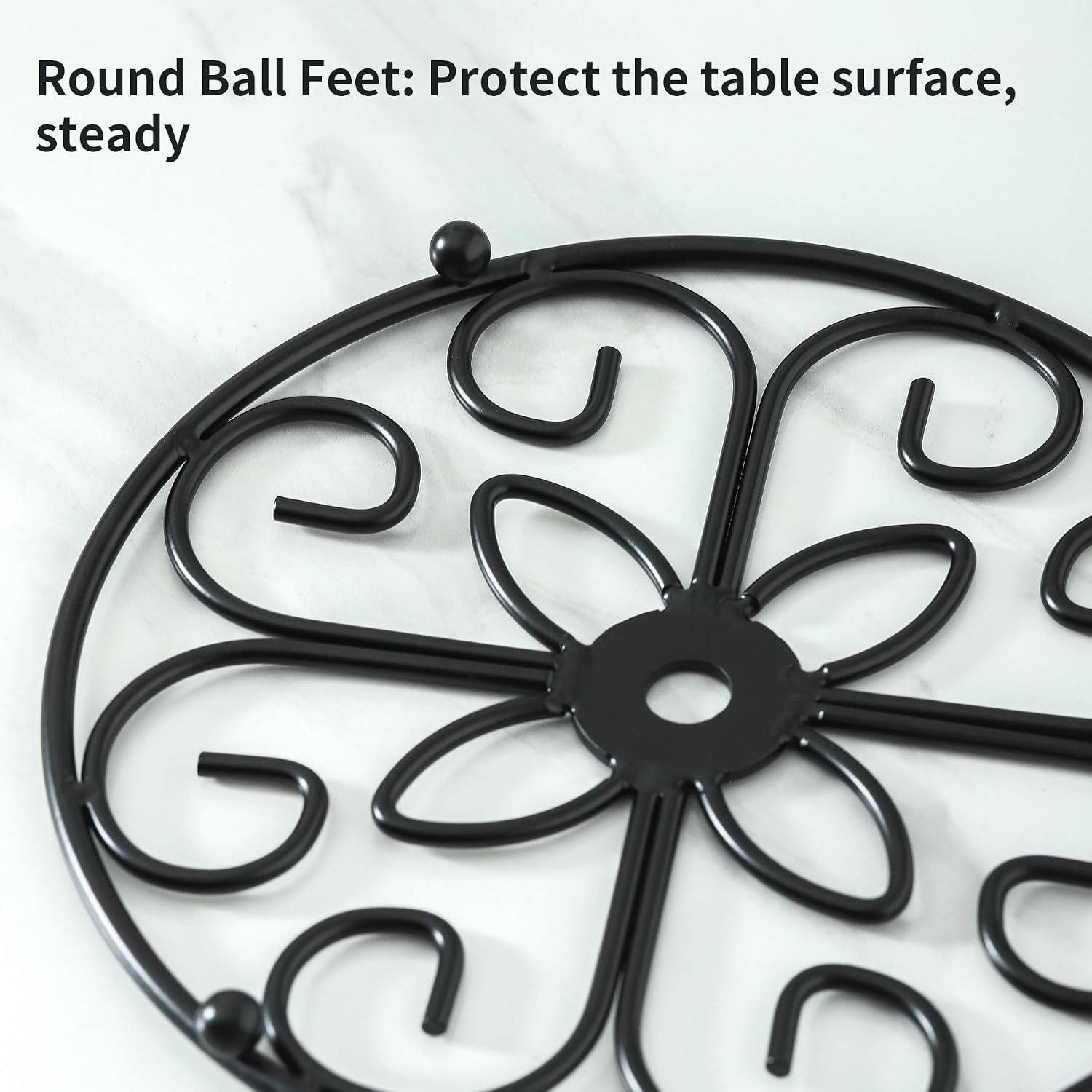 Iron Heart Trivets - Set of 2, 8 Inch Round, Black Heat-Resistant Iron Dish Plate Pot Pads for Kitchen and Dining Countertop Protection, Metal Plant Holder for Desktop Potted Plant、Small Green Plants