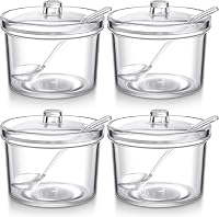 Patelai 4-Pack Clear Acrylic Sugar Bowls with Airtight Lids - 7.1oz Storage Jars for Salt, Sugar, Spices, Tea & Herbs