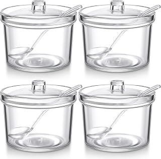 Patelai 4-Pack Clear Acrylic Sugar Bowls with Airtight Lids - 7.1oz Storage Jars for Salt, Sugar, Spices, Tea & Herbs
