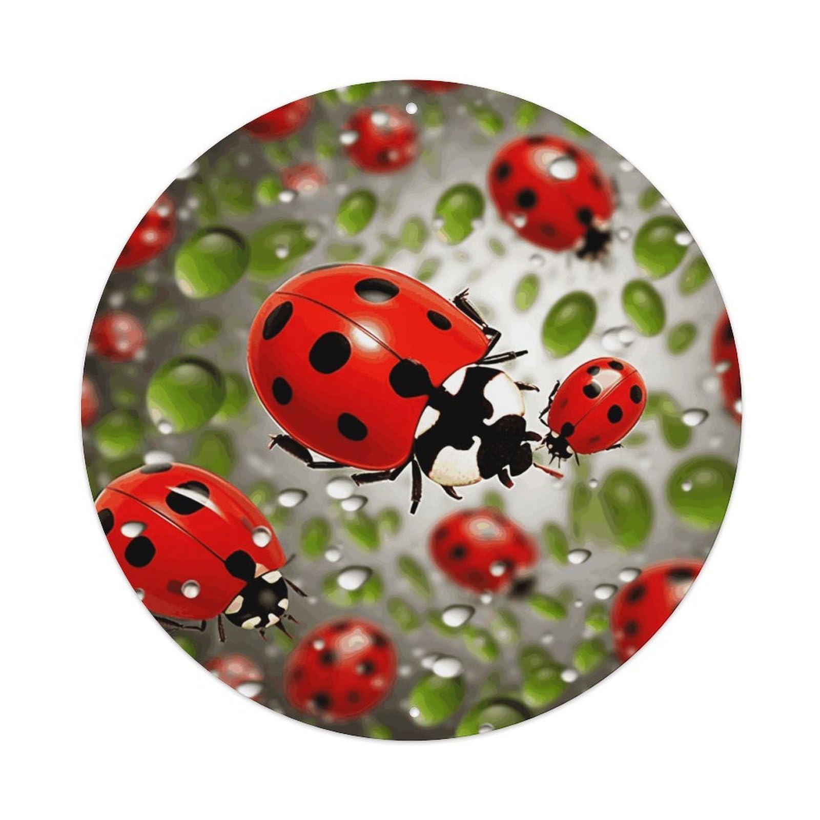 LZQPOEAS Ladybug Round Aluminum Wall Art Sign, Metal Indoor Wall Decor with Holes, Durable Circular Aluminum Plaque for Home, Bar, Cafe, Living Room, And Office Decoration