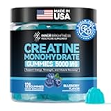Creatine Monohydrate Gummies, 5000 mg, 6-in-1 Formula with BCAA & L-Carnitine for Muscle Performance & Energy Support, Sugar Free, Vegan, 120 Count, Blueberry