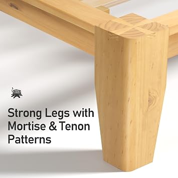 Lifezone Wood Queen Platform Bed Frame, Premium Solid Wood, Sturdy Structure, 3.78 Thickened & 14 Height Legs, Easily Assemble, Mortise & Tenon Joints Patterns, Natural