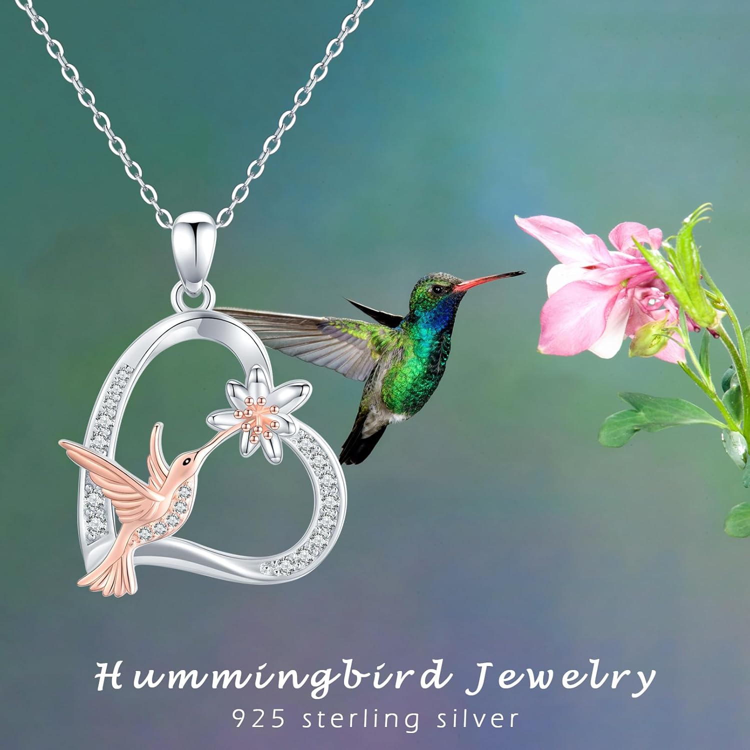 Sterling Silver Flower Bird Necklace - Animal Pendant Cross Bird Heart Flower Hummingbird Jewelry for Women - Image 6