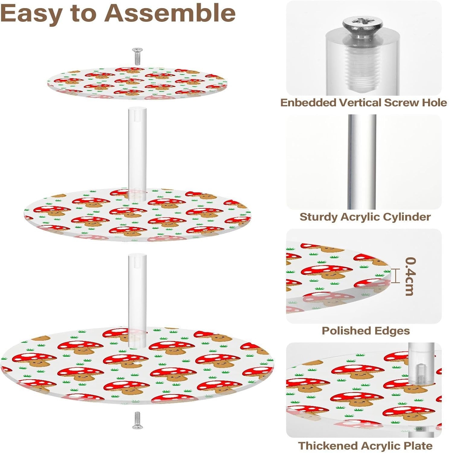 Autumn Fall Mushroom Thanksgiving 3 Tier Acrylic Cupcake Stand, Cupcake Stand for 34 Cupcakes for Weddings, Christmas,Holidays,Parties,Birthday,Printed Cupcake Tower 23302020