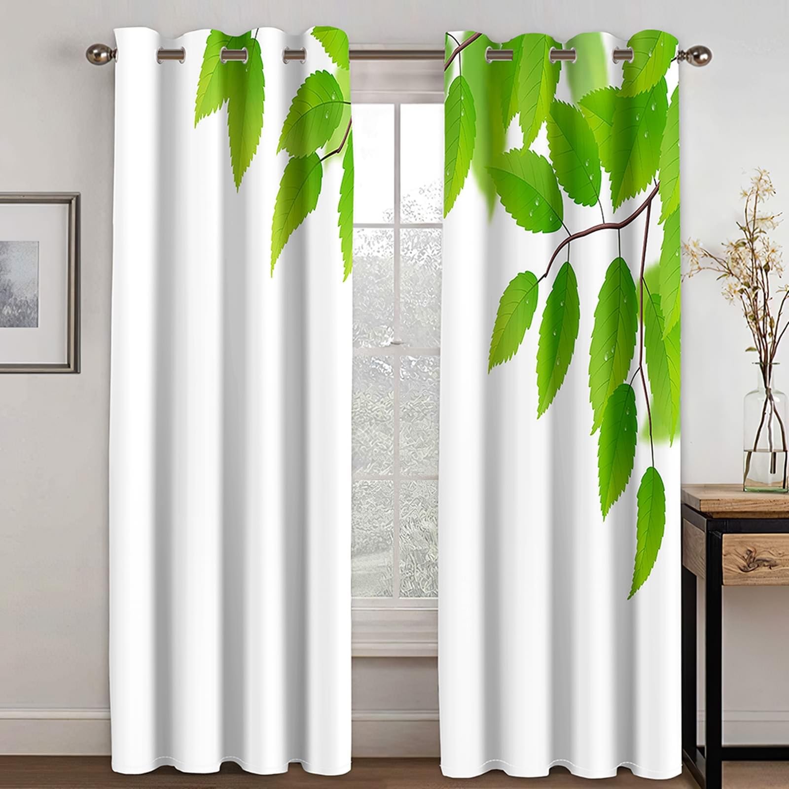 Gualiy Tende Salotto Due Pannelli, Tenda Semplice Motivo A Foglia Verde Tenda Oscuranti Termiche 132x244cm