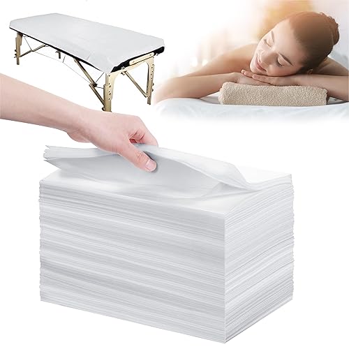 Sábanas desechables de 100 piezas de 31 x 71 pulgadas, sábanas de mesa de masaje, tela no tejida, cubierta de cama de spa transpirable para masajes,