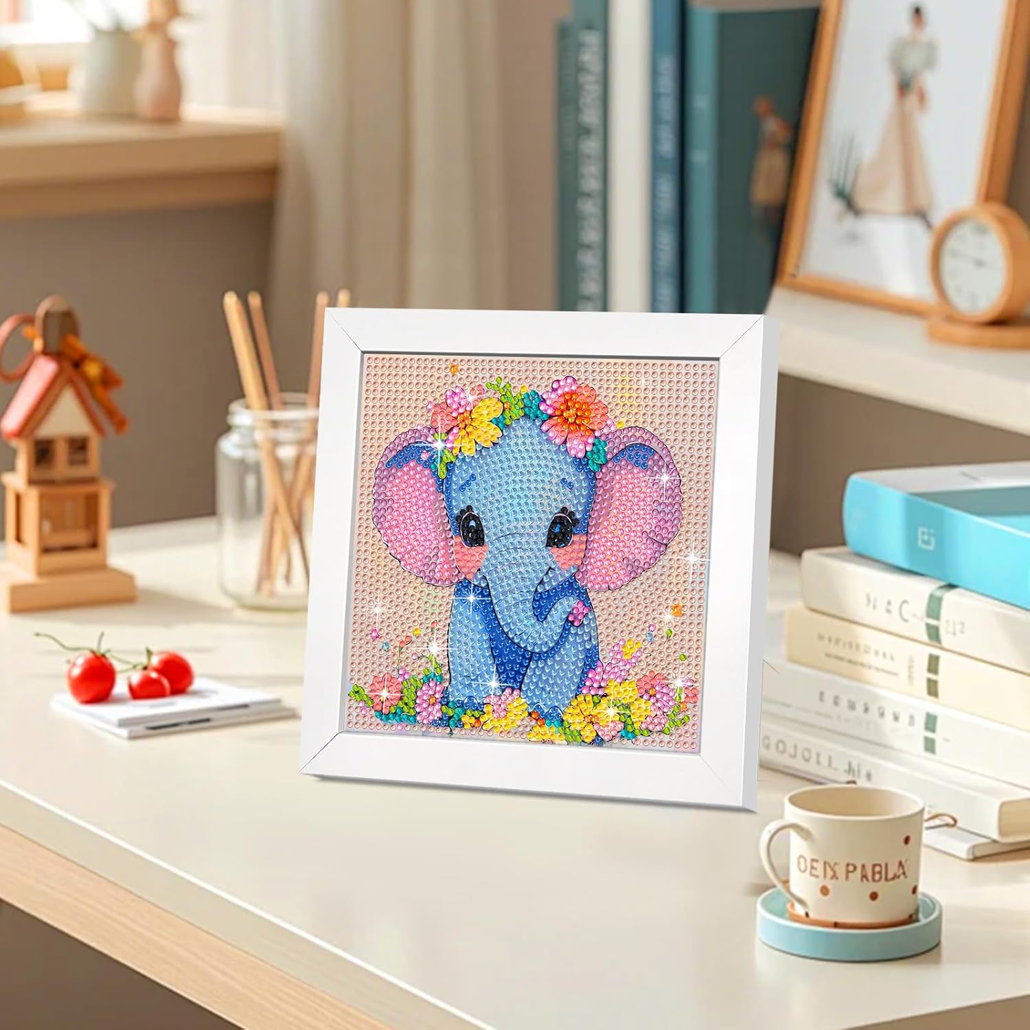 QUITEDEW Diamond Painting Kit with Wooden Frame,Animal Diamond Art Kit for Beginners,DIY Art Kits Supplies Gift Home Wall Decor 6x6 Inch(Elephant) image 3