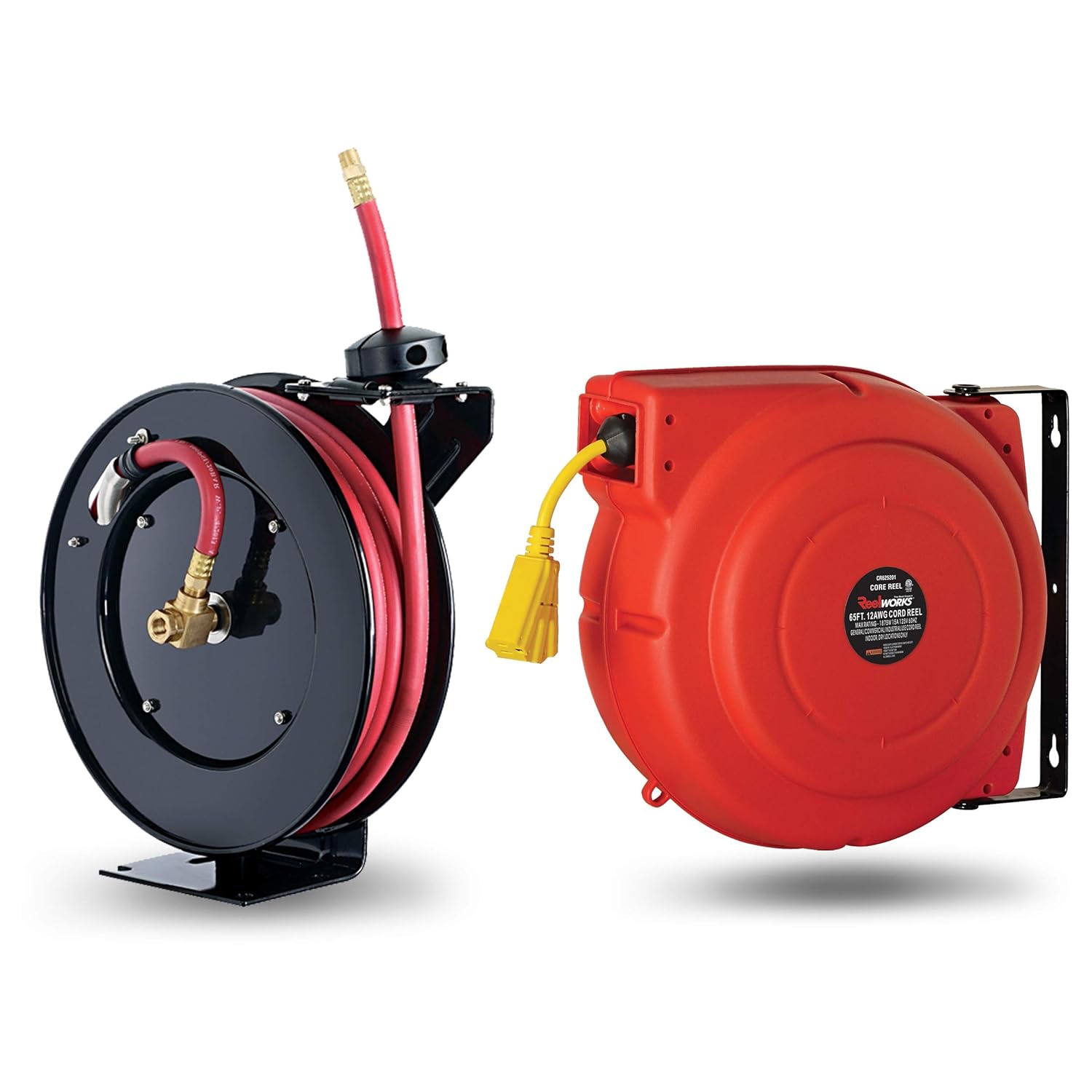 Reelworks Air Hose Reel 3/8"x50ft & Extension Cord Reel 12AWGx65'ft [Bundle Deal]