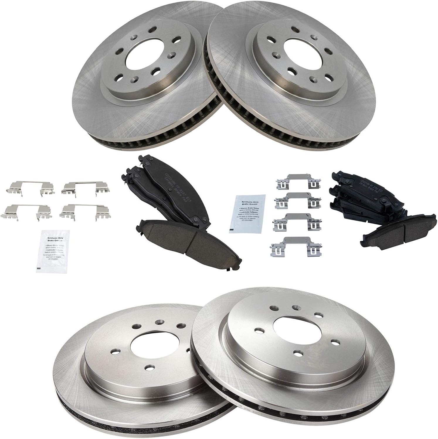 TRQ Front and Rear Brake Pad & Rotor Kit Brake Pads Brake Rotor Ceramic Compatible with 2003-2007 Cadillac CTS