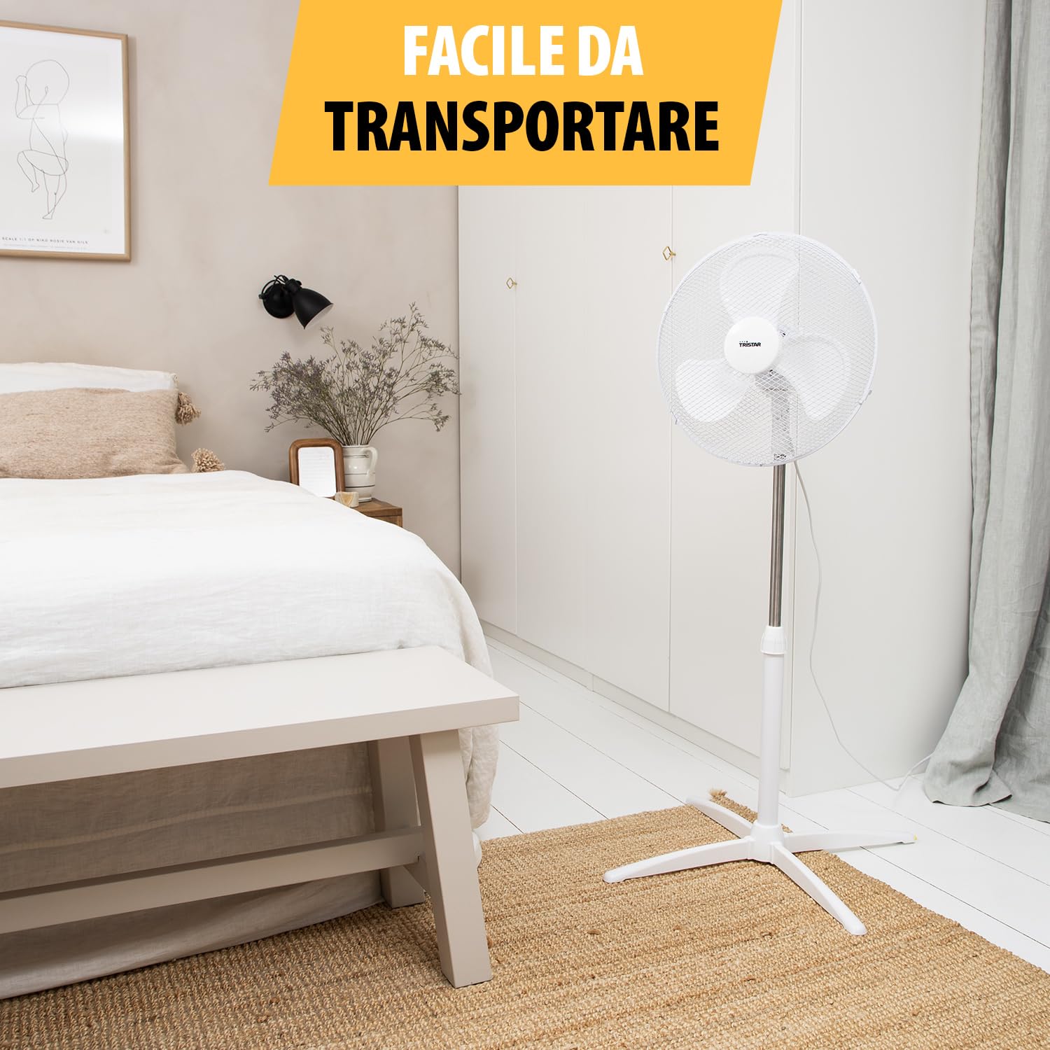 Tristar Ventilatore a piantana - 40 cm - Altezza regolabile 85 - 115 cm - Bianco (VE-5755)