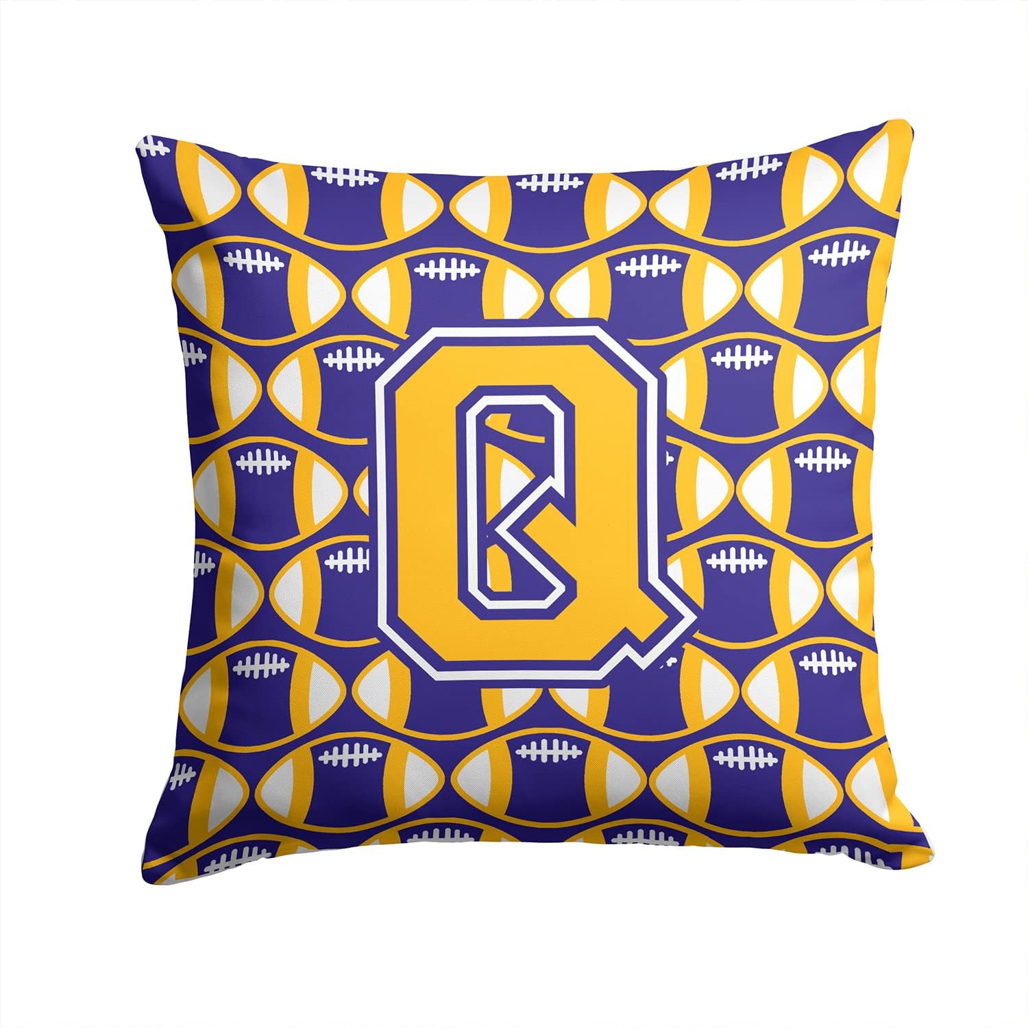 Caroline's Treasures CJ1064-QPW1414 Letter Q Football Purple and Gold Fabric Decorative Pillow Machine Washable, Indoor Outdoor Decorative Pillow for Couch, Bed or Patio, 14Hx14W