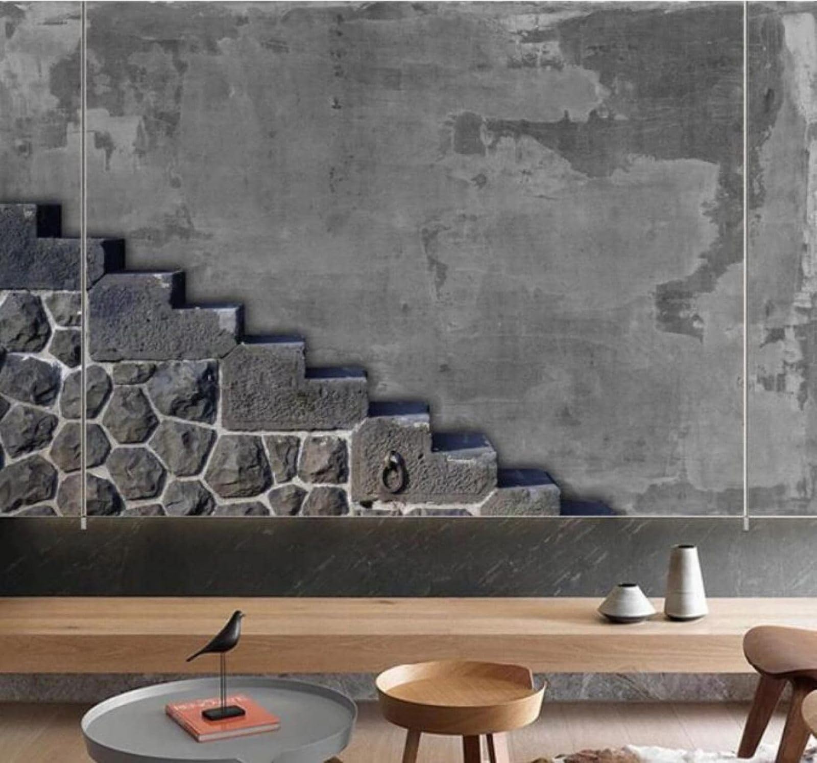 XLMING Vintage Grey Concrete Brick Wall Restaurant 3D Wallpaper Luxury Home Dining Decor Paste Sofa Living Room The Wall for Bedroom Mural-150cm×105cm