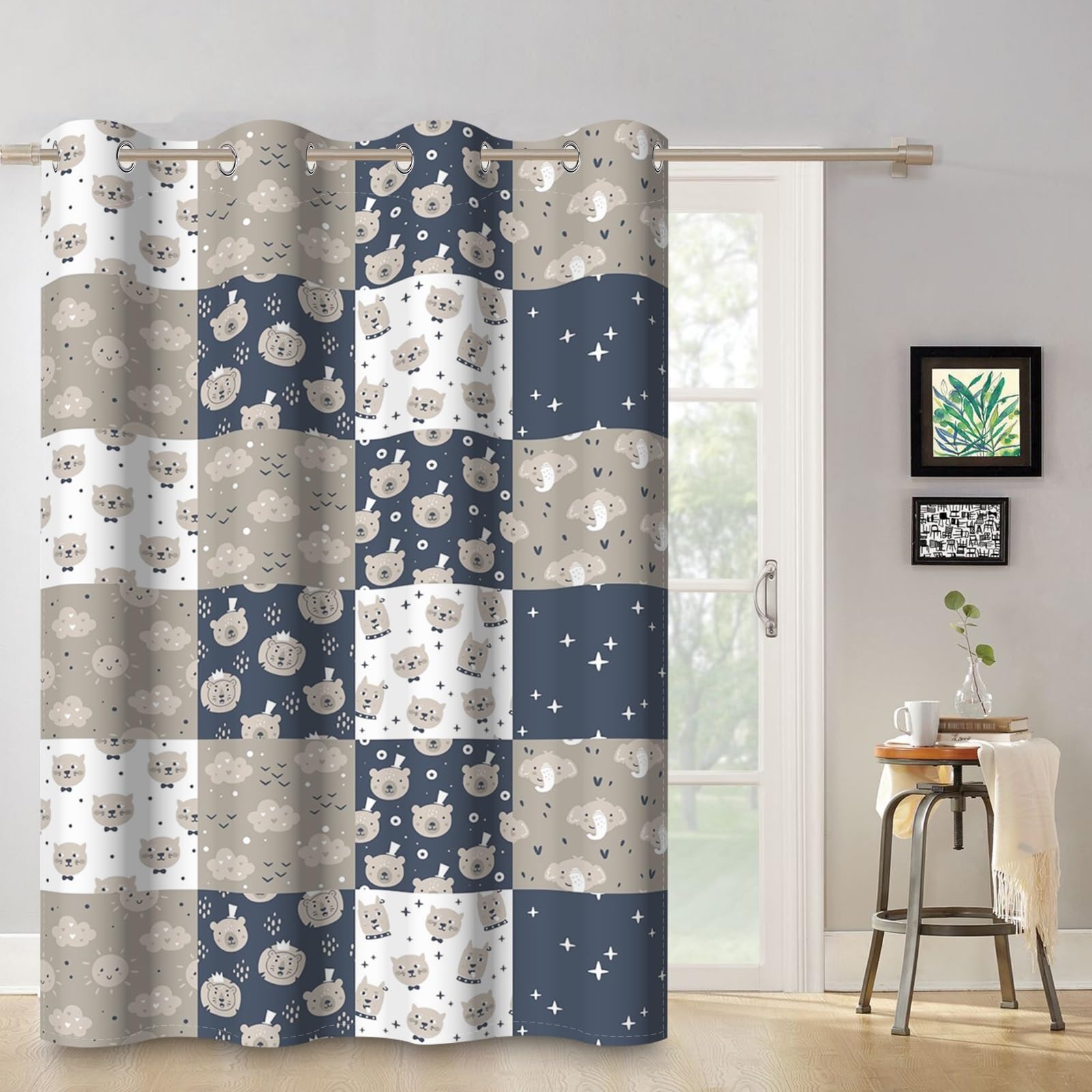 135x229cm Rideau à œillets Motif Animaux Dessin animé pour Chambre d'enfant Ours Éléphant Ciel Mignon Rideaux occultants pour Salle de Jeux bébé séparateur de pièce,1 Panneau Simple