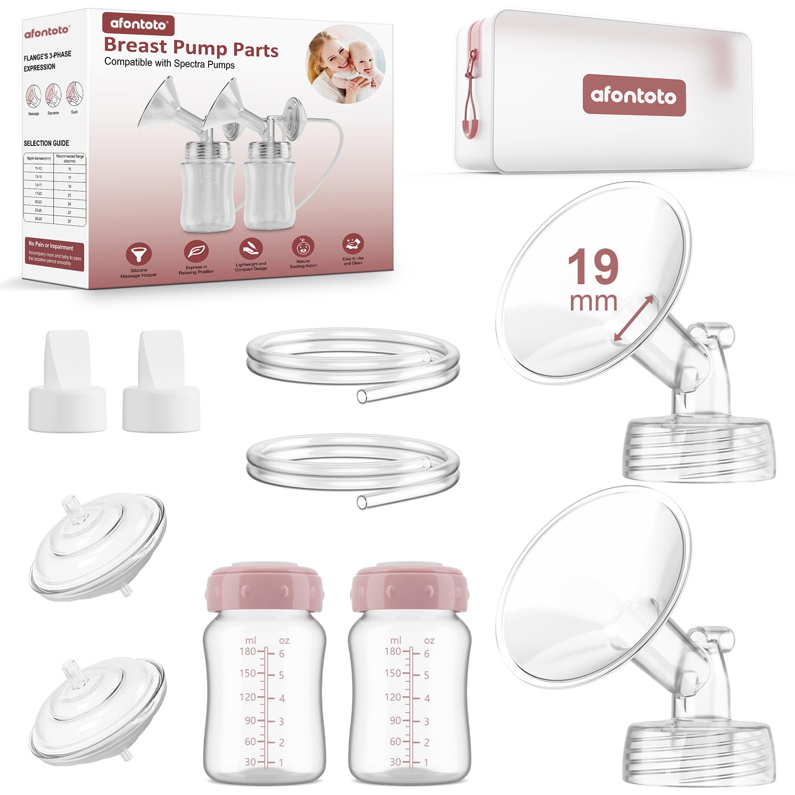 Pump Parts Compatible with Spectra S1/S2/9Plus Breastpump, Full Set Replacement Parts for Spectra Include 19mm Flange,Duckbill Valve,Backflow