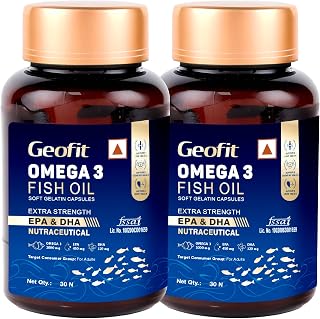 Geofit Omega 3 Fish Oil Capsules 30 Capsules (Pack of 2) | Heart, Brain, Muscle & Joint Health, With EPA & DHA, Safe for Adults