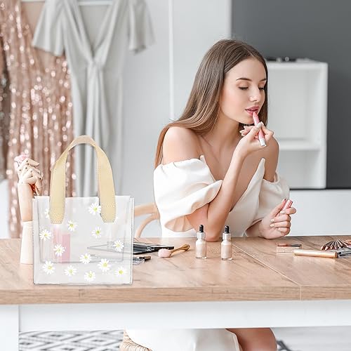 Miniatura 5 de Whaline 12 bolsas de regalo de PVC transparente con asa, bolsas de regalo de dama de honor, lindas margaritas, reutilizables, transparentes, bolsa