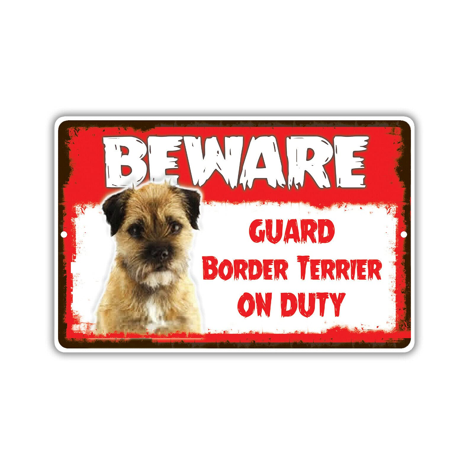 Kueprae A750 Beware Guard Border Terrier Lab On Duty Novelty Notice Tin Metal Sign 8X12 Inch