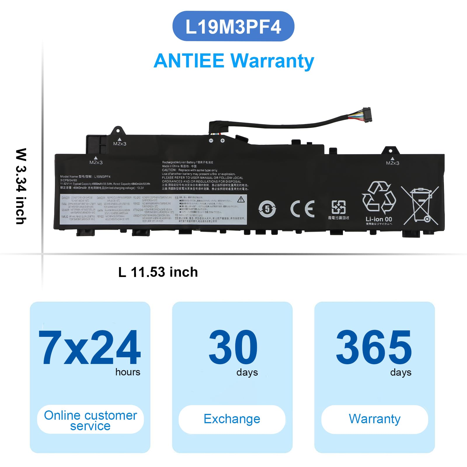 ANTIEE L19M3PF3 L19C3PF3 L19M3PF4 L19L3PF7 5B10W86936 SB10W86953 5B10W86943 5B10W86939 Laptop Batteria Compatibile con ideapad 5-14IIL053 81YH Série 5-14ARE05 81YM 11.52V 56.5Wh