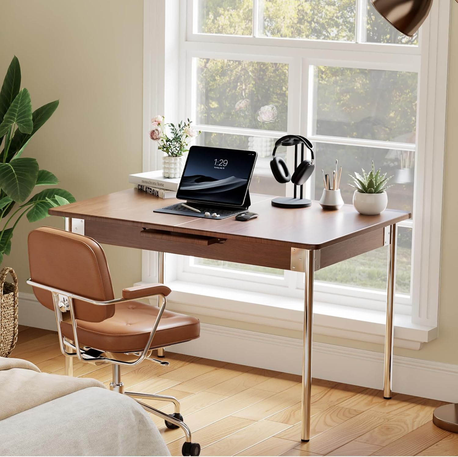 Walnut Extendable Dining Room Table for 4-8 People,Expandable Dining Table from 47.2 to 59 Inches,Wood Dining Table with Heavy-Duty Stainless Legs,Modern Kitchen Table for Small Spaces,Easy Assembly