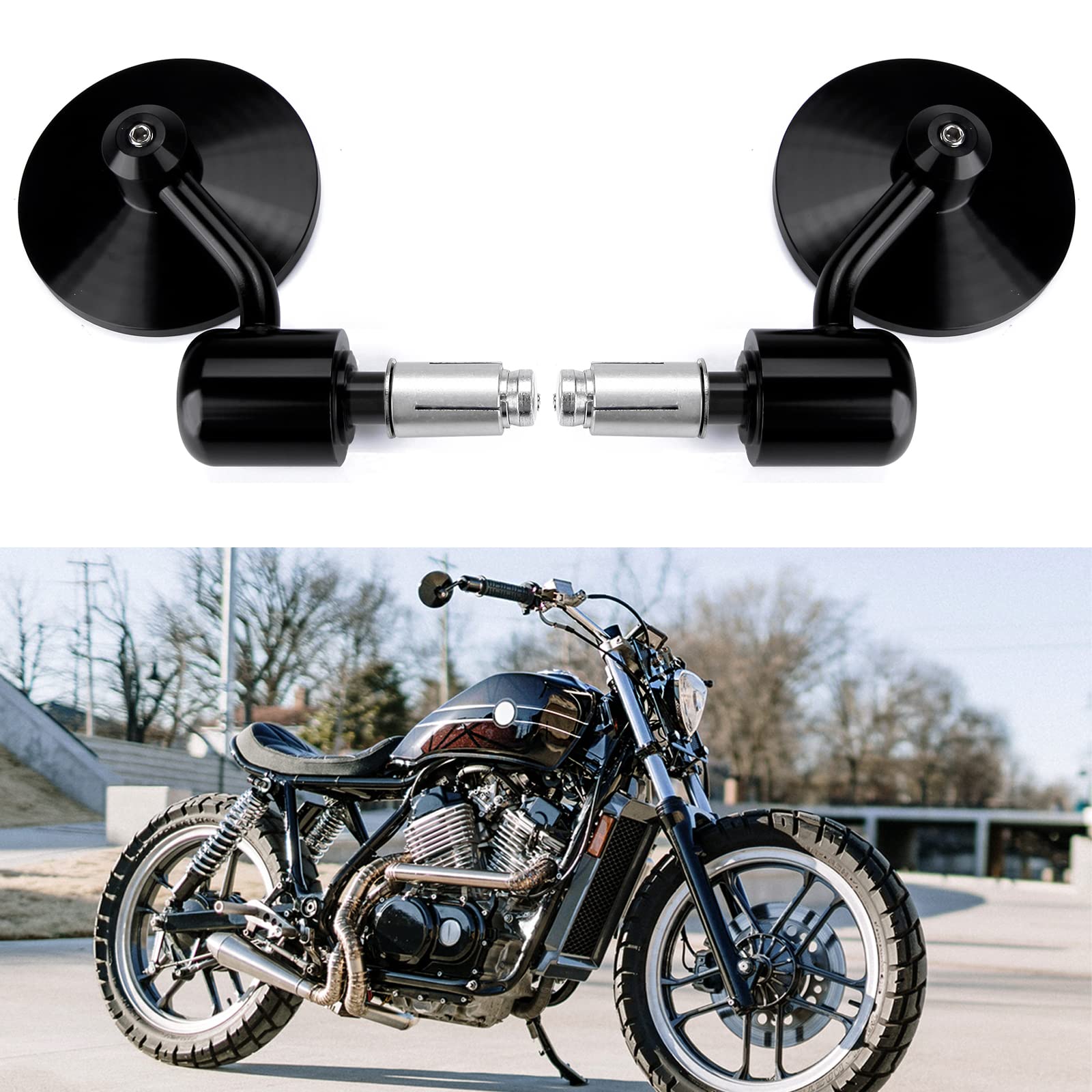 7/8" 22mm Manubrio Moto Specchio 3 Pollici Specchietto Retrovisore Rotondi per Scooter Chopper Cruiser(#2-Nero)