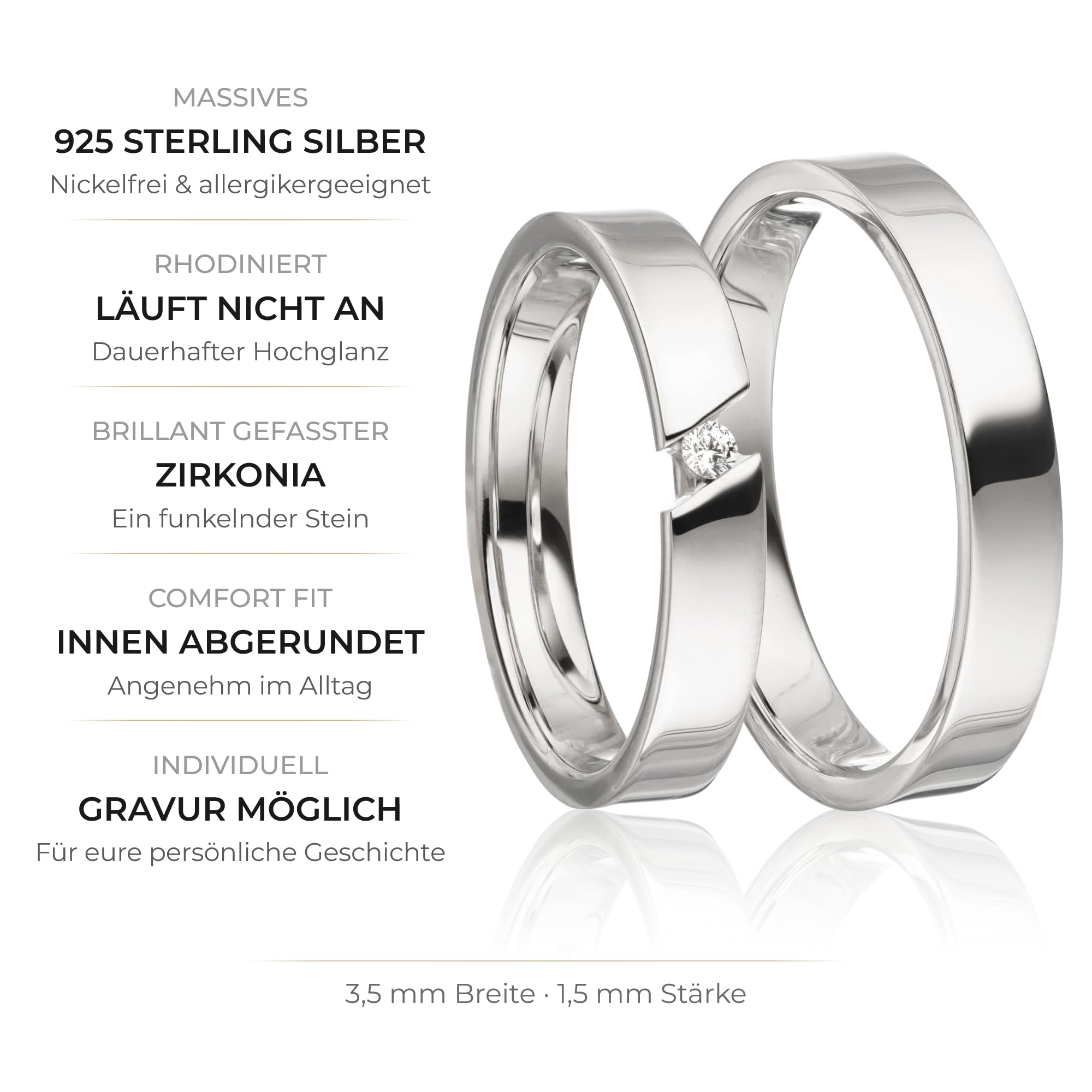 Kolibri Rings Eheringe Verlobungsringe Silber 925 Spannringoptik Zirkonia Stein Set - Gratis Gravur und Etui