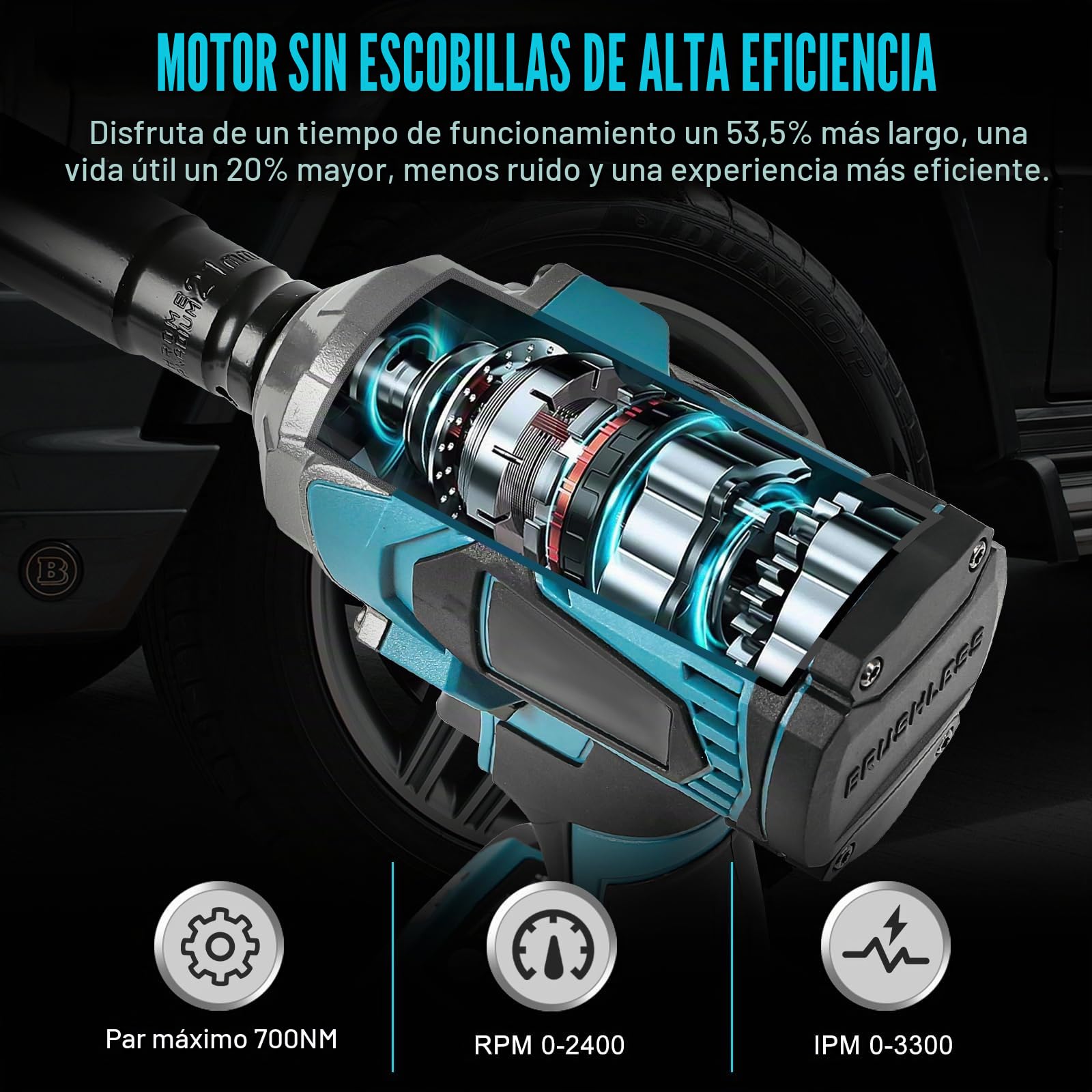 Atornillador de impacto de 700 Nm con batería para Makita 18 V (sin batería), llave de 1/2 pulgada sin escobillas con 6 tuercas y luz LED