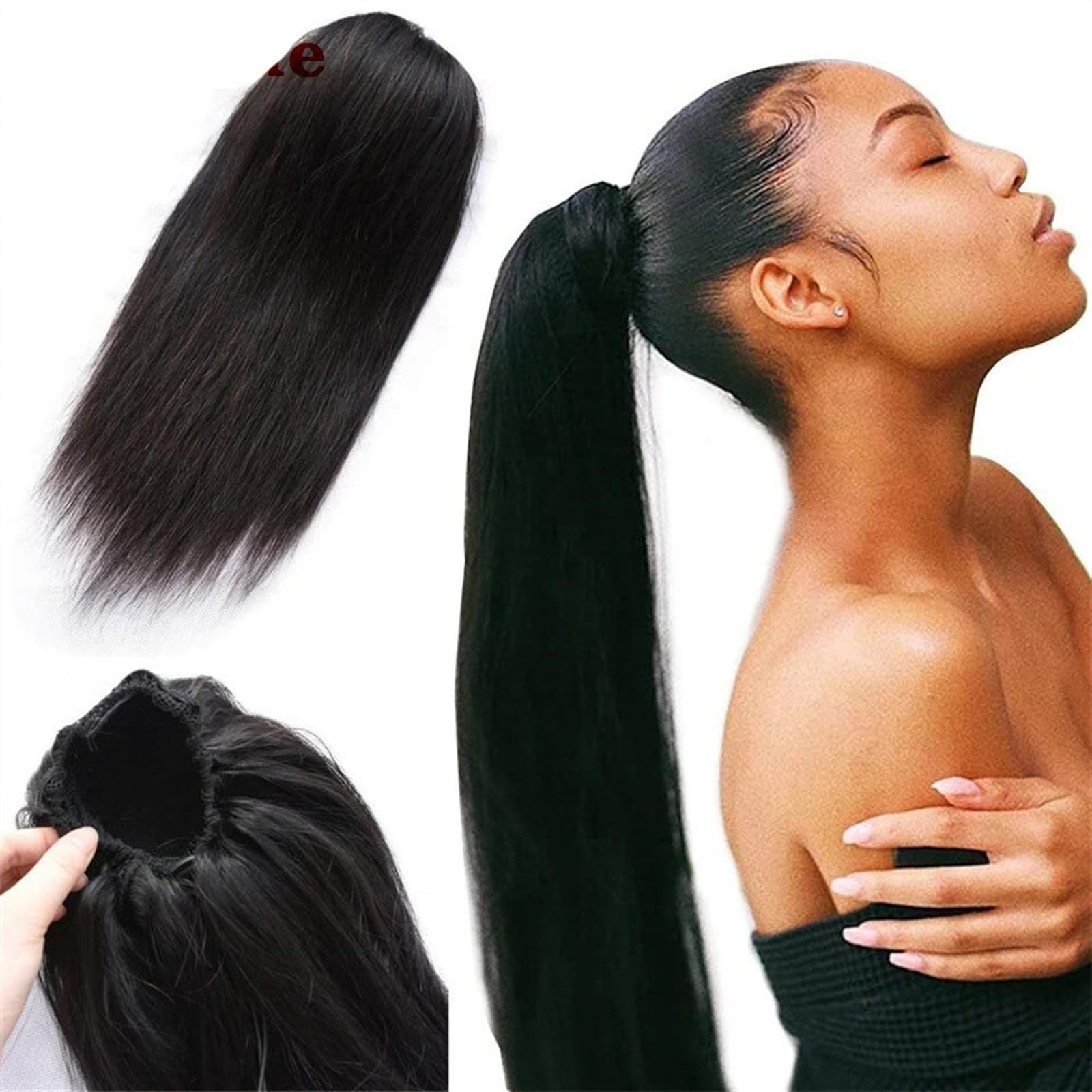 Pelo de cola de caballo Extensión de cola de caballo larga y recta, cabello humano Real con cordón, postizo de cola de caballo, Color Natural, Clip de pelo Remy en postizo de cola de caballo recta Ext