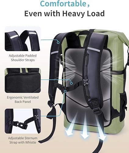 Miniatura 2 de ECOHUB Mochila impermeable para mujeres y hombres, 30L con cierre enrollable resistente para viajes con funda impermeable IPX8 para teléfono