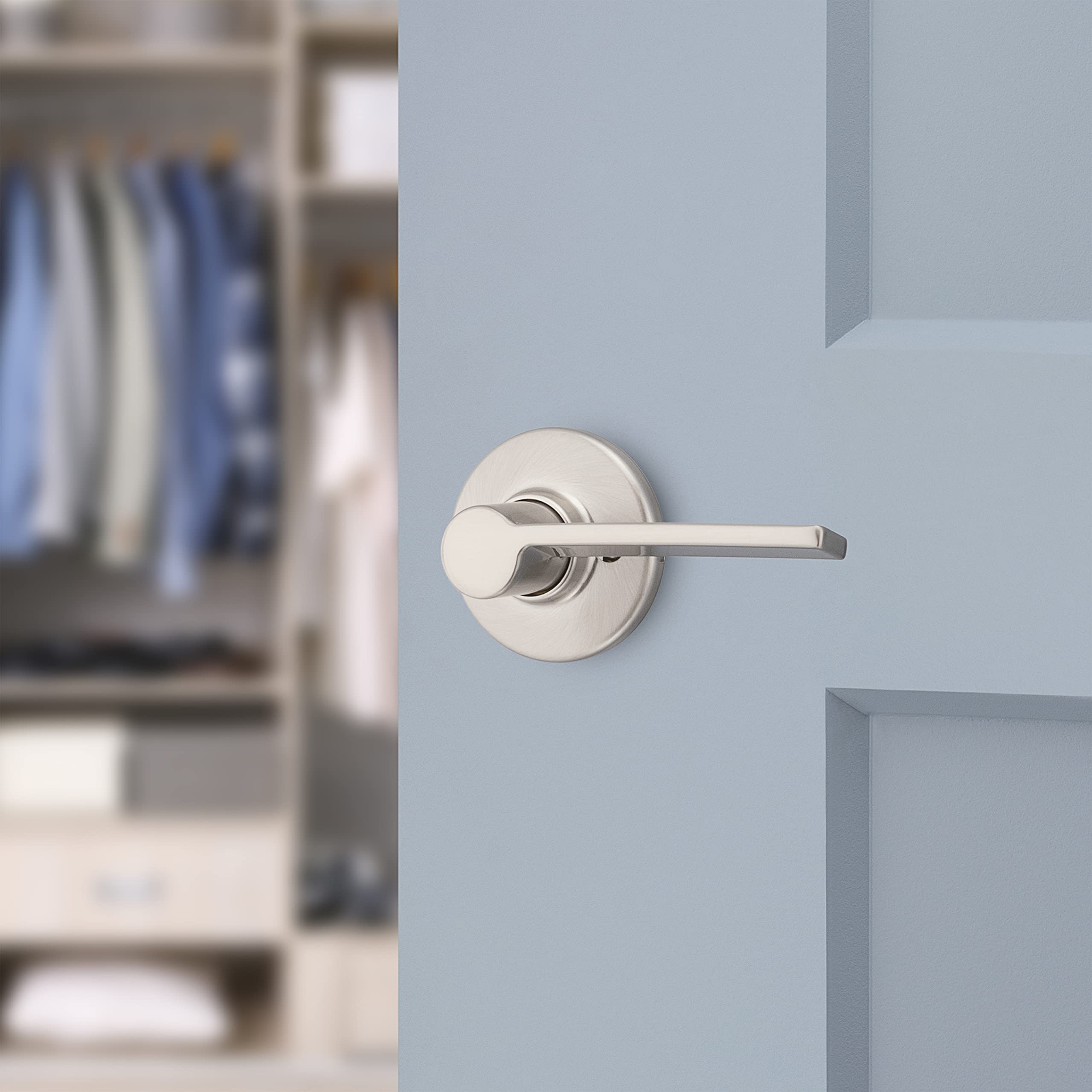 Kwikset Ladera Door Lever Right Handed Half Dummy Door Handle, Round Rose in Satin Nickel, Dummy Right Handed - Image 3