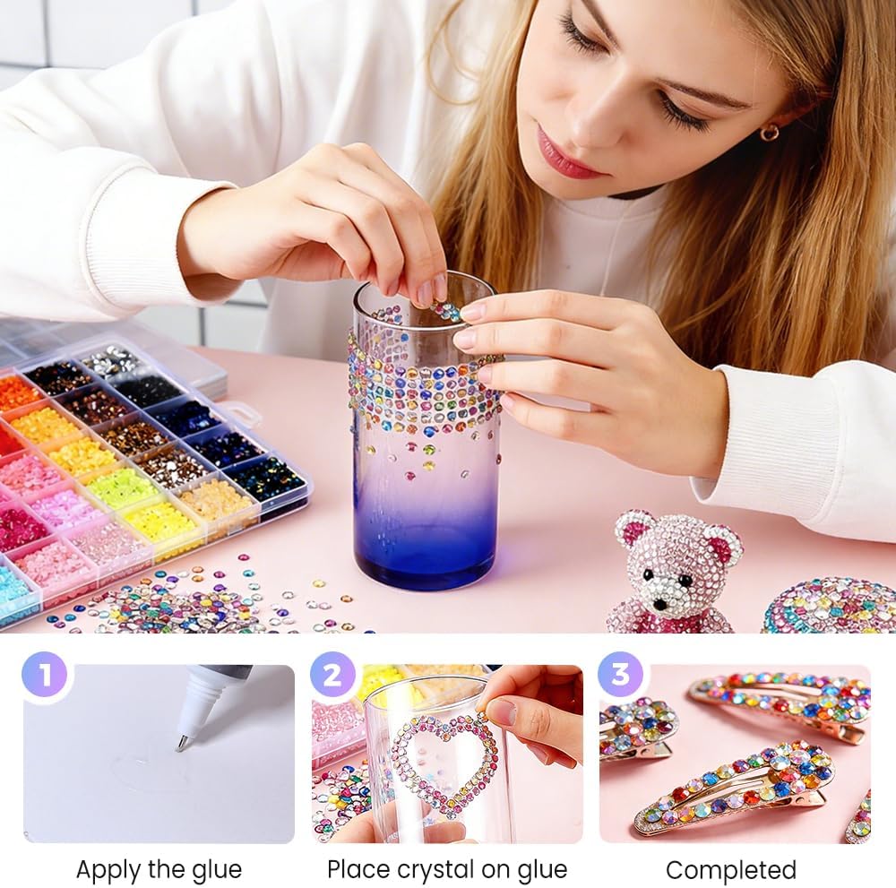 Colorful DIY Resin Rhinestone Kit for Bedazzling, Resin Jelly Rhinestones for Bedazzling, Multicolor 3mm Flatback Gems for Diamond Art 3Pcs B7000 Jewelry Glue for Bedazzled Nail Art (24000) - Image 4